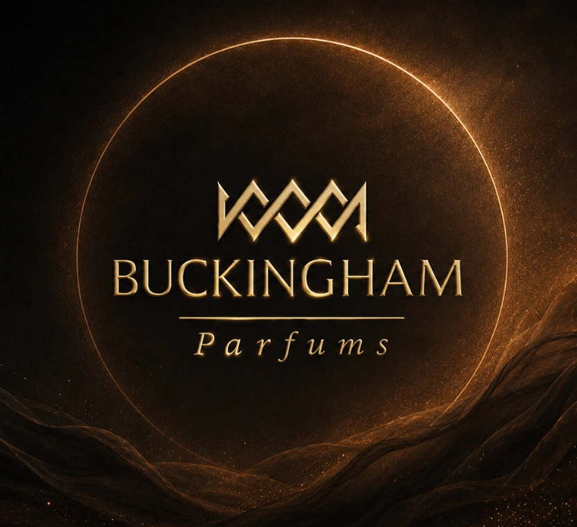 Identidade visual dourada da Buckingham Parfums